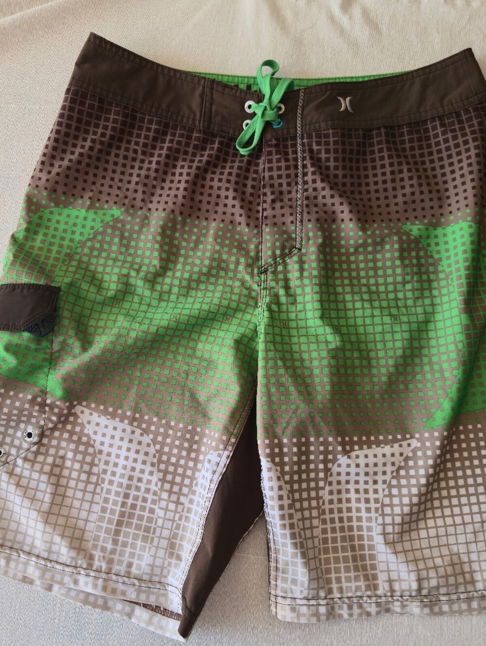 Hurley Phantom Men's Board Shorts Size 33 Green Brown